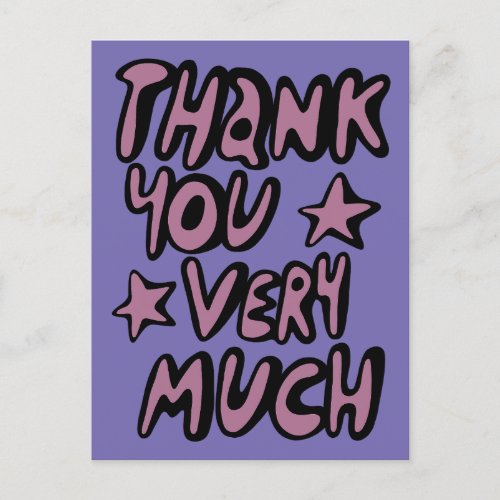 THANK YOU VERY MUCH Bubble Letters Purple Postcard