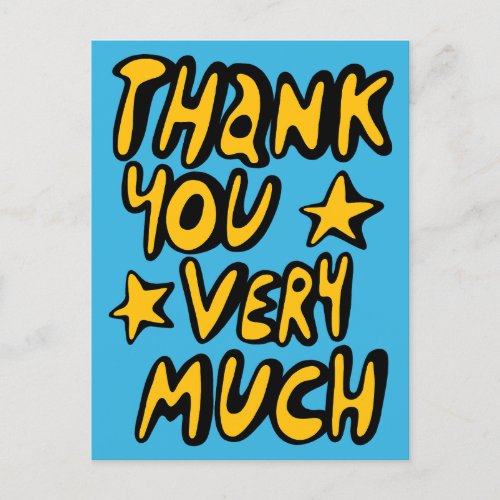 THANK YOU VERY MUCH Bubble Letters Yellow Blue Postcard