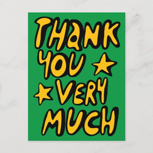 THANK YOU VERY MUCH Bubble Letters Yellow Green Postcard