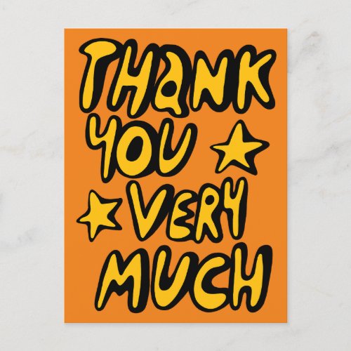 THANK YOU VERY MUCH Bubble Letters Yellow Orange Postcard