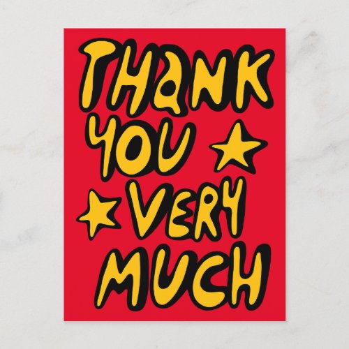 THANK YOU VERY MUCH Bubble Letters Yellow Red Postcard