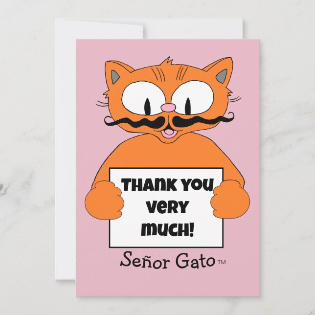 Thank You Very Much! Cute Cartoon Mustache Cat (Front)