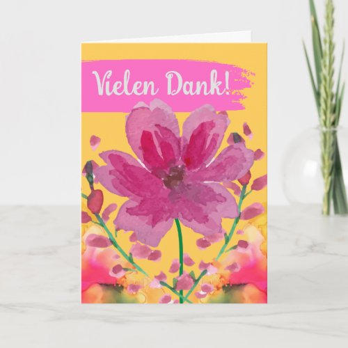 Thank You Very Much in German Watercolor Flowers Card