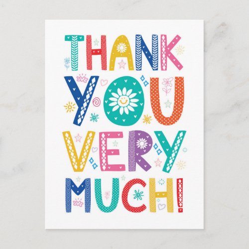 Thank You Very Much with Colorful Decorated Type Postcard