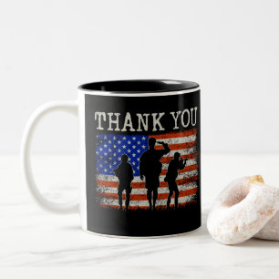 Thank You Veteran American Flag Soldier Tribute Two-Tone Coffee Mug