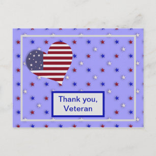 "Thank You, Veteran" Red White and Blue Heart Postcard