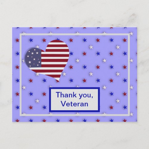 Thank You Veteran Red White and Blue Heart Postcard