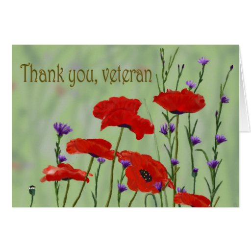 Thank you Veteran with Poppies Card | Zazzle