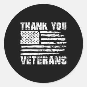 Thank You Veterans American Flag Proud Veteran Classic Round Sticker