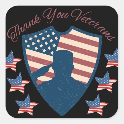 Thank You Veterans American Flag Square Sticker