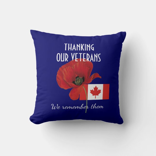 THANK YOU VETERANS Canada Poppy Throw Pillow (Front)