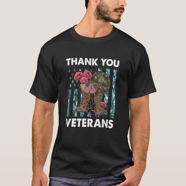 Thank You Veterans Combat Boots Flower Veterans Da T-Shirt (Front)