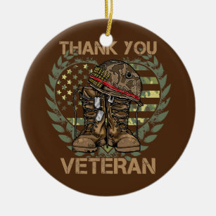 Thank you veterans combat boots poppy flower ceramic ornament