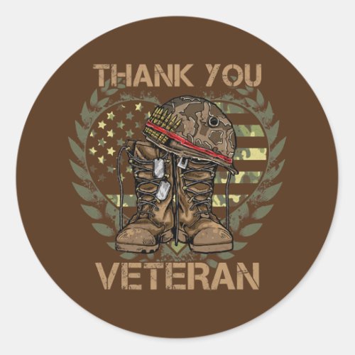 Thank you veterans combat boots poppy flower classic round sticker