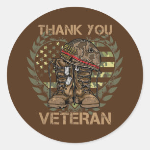 Thank you veterans combat boots poppy flower classic round sticker