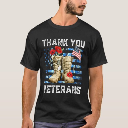 Thank you veterans combat boots poppy flower for v T_Shirt
