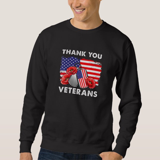 Thank You Veterans Combat Boots Poppy Flower Veter Sweatshirt (Front)