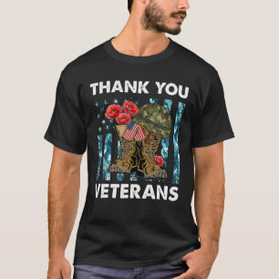 Thank You Veterans Combat Boots Poppy Flower Veter T-Shirt