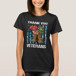 Thank You Veterans Combat Boots Poppy Flower Veter T-Shirt