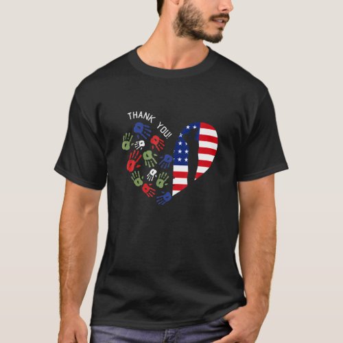 Thank You Veterans Day American Flag Heart Militar T_Shirt