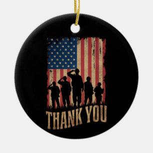 Thank You Veterans Day American Flag Vintage Ceramic Ornament