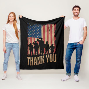 Thank You Veterans Day American Flag Vintage Fleece Blanket