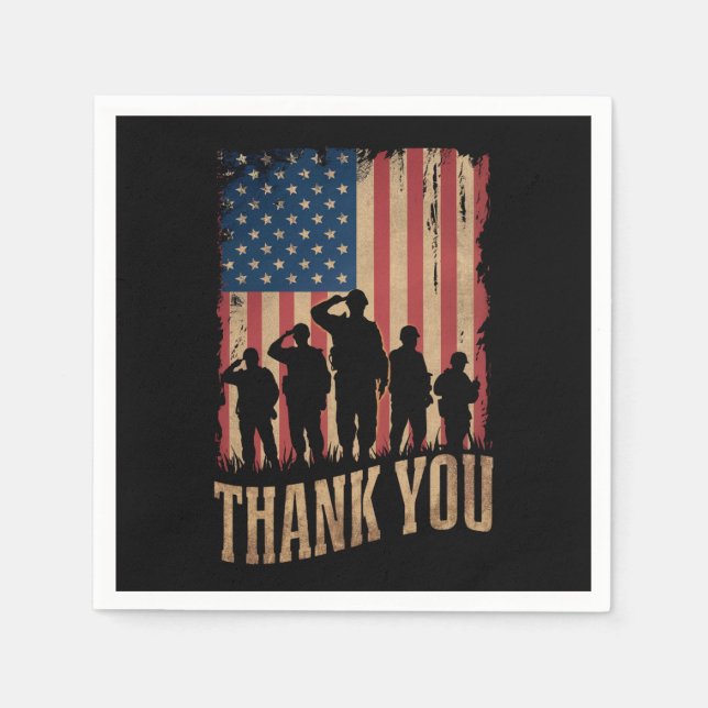 Thank You Veterans Day American Flag Vintage Napkins (Front)