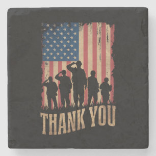 Thank You Veterans Day American Flag Vintage Stone Coaster