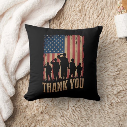 Thank You Veterans Day American Flag Vintage Throw Pillow