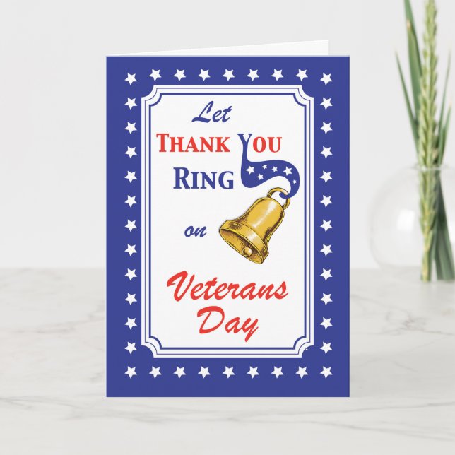 Thank You Veterans Day Bell, Red, White, Blue Star Card (Front)