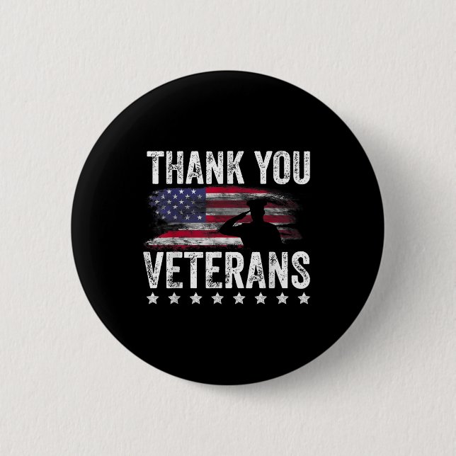 Thank You Veterans Day Memorial Day Partiotic Mili Button (Front)
