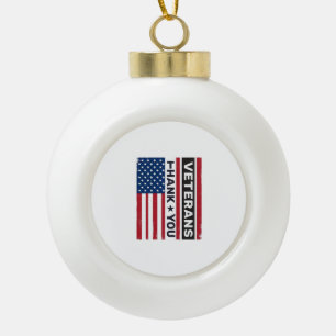 Thank You Veterans Distressed Flag Vector Design_1 Ceramic Ball Christmas Ornament