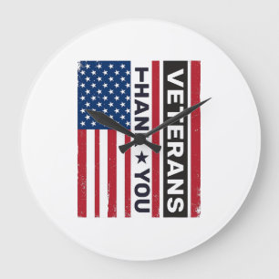 Thank You Veterans Distressed Flag Vector Design_1 Large Clock
