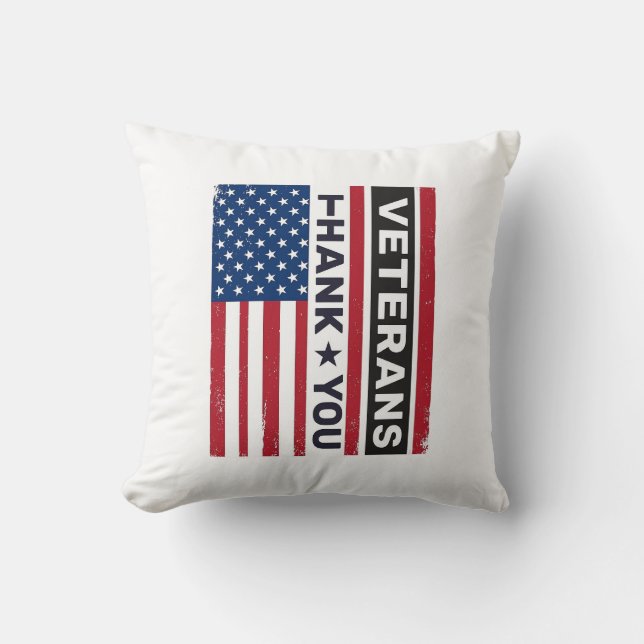 Thank You Veterans Distressed Flag Vector Design_1 Throw Pillow (Front)