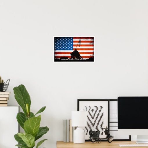 Thank You Veterans - Flag and Soldier Silhouette Poster | Zazzle