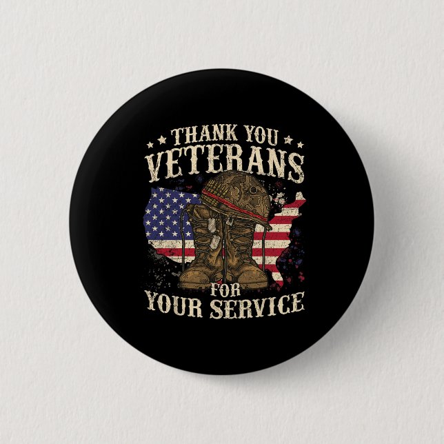 Thank You Veterans For Your Service Veterans Day  Button (Front)