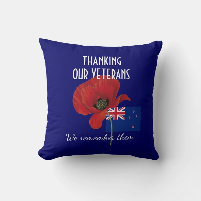 THANK YOU VETERANS New Zealand Poppy Throw Pillow (Front)