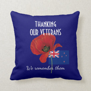 THANK YOU VETERANS New Zealand Poppy Throw Pillow