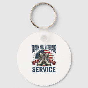 Thank You Veterans Patriotic Boots Vintage Design_ Keychain