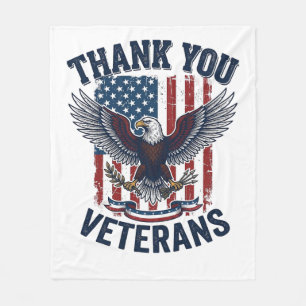 Thank You Veterans Patriotic Eagle Vintage Fleece Blanket