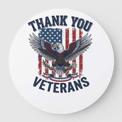 Thank You Veterans Patriotic Eagle Vintage Large Clock