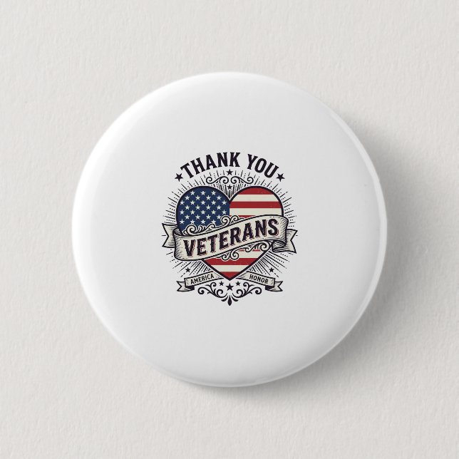 Thank You Veterans Patriotic Heart Vector Design_1 Button (Front)
