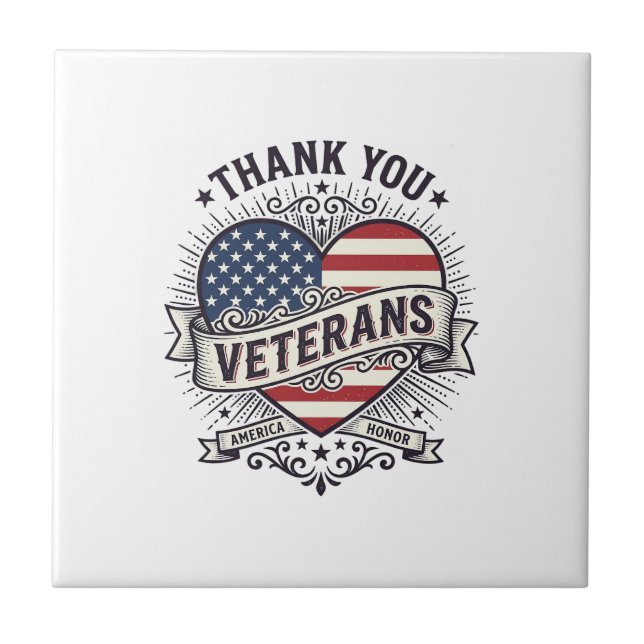 Thank You Veterans Patriotic Heart Vector Design_1 Ceramic Tile (Front)