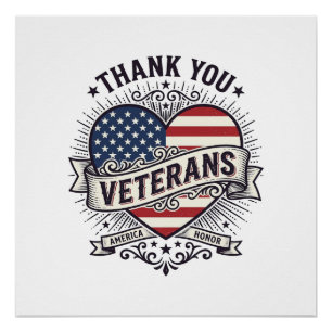 Thank You Veterans Patriotic Heart Vector Design_1 Poster