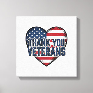 Thank You Veterans Patriotic Heart Vintage Design_ Canvas Print