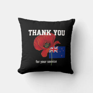 THANK YOU Veterans Servicemen Poppy NEW ZEALAND Throw Pillow