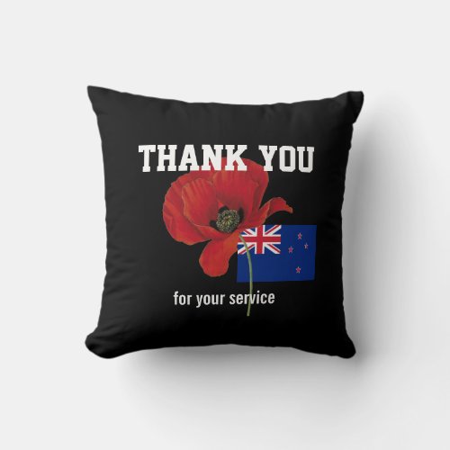 THANK YOU Veterans Servicemen Poppy NEW ZEALAND Throw Pillow