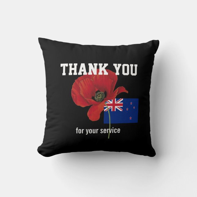 THANK YOU Veterans Servicemen Poppy NEW ZEALAND Throw Pillow (Front)