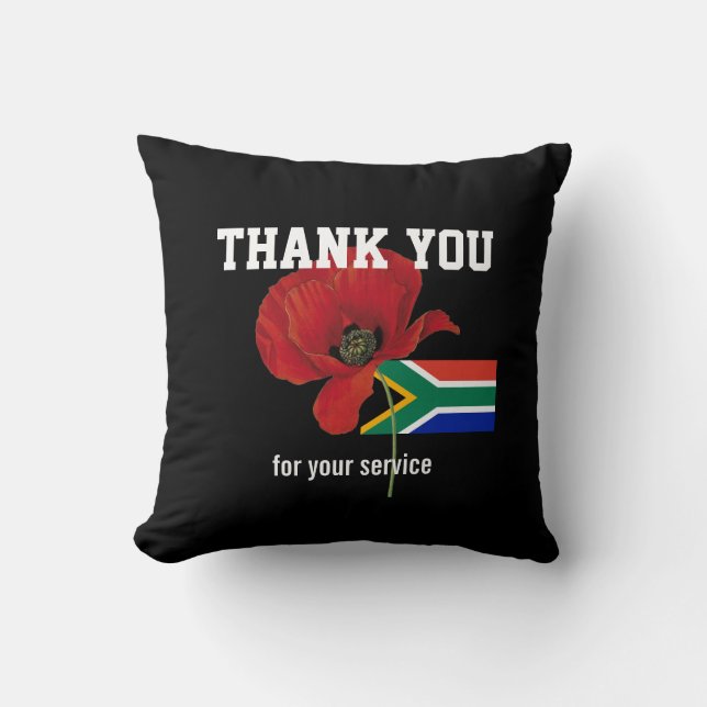 THANK YOU Veterans Servicemen Poppy SOUTH AFRICA Throw Pillow (Front)