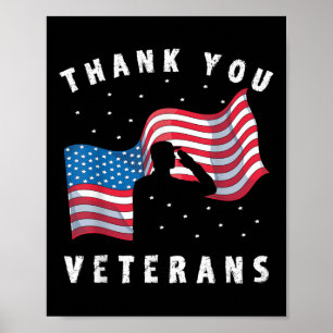 Thank You Veterans Soldier Us Flag America Memoria Poster